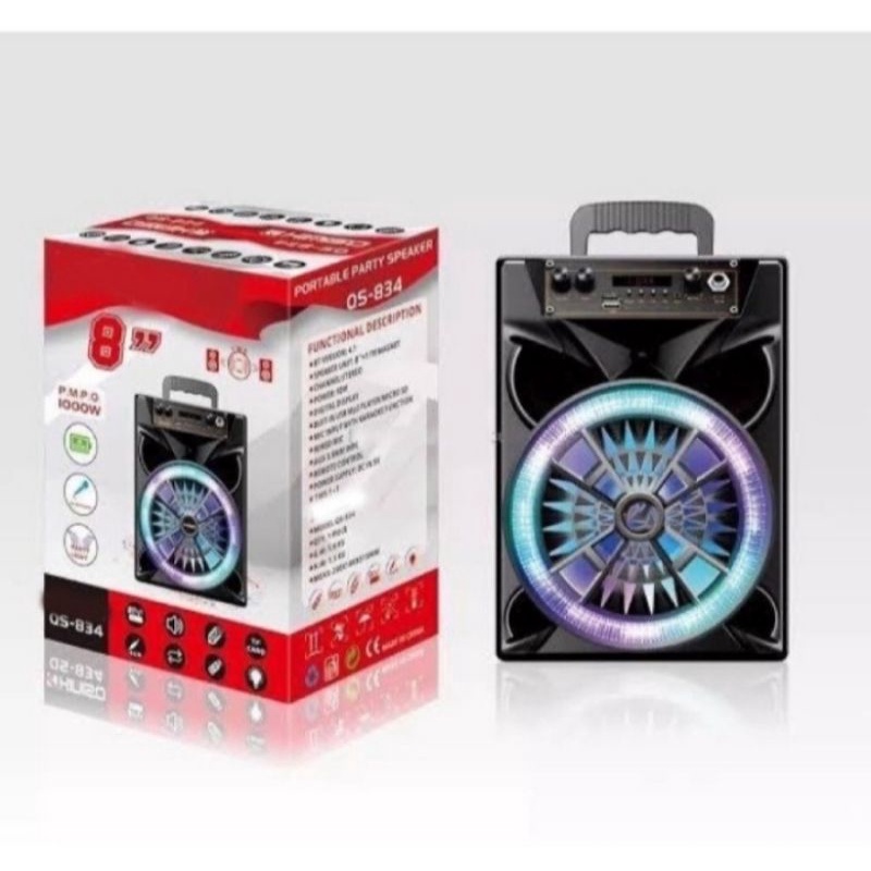 Speaker Bluetooth Kimiso 8 Inch QS-834 Plus Mic Karaoke Remote X-Bass