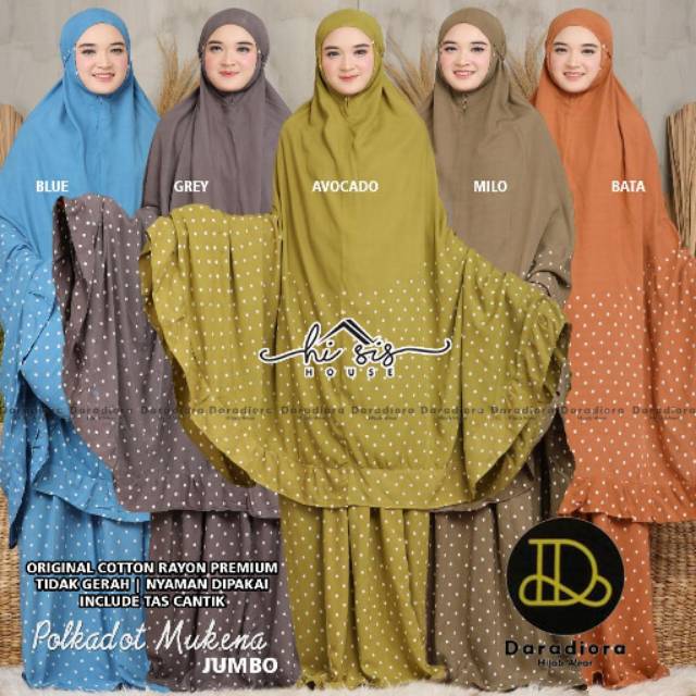 MUKENA DEWASA BAHAN RAYON MOTIF POLKADOT | MUKENAH JUMBO | ORIGINAL | LIMITED