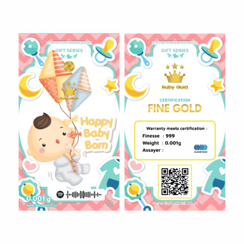 BABY GOLD 0.001 Gram HAPPY BABY BORN Gift Series. Logam Mulia 24K. Emas Mini. Souvenir Gift