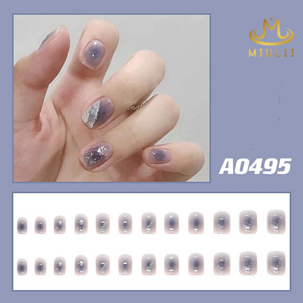 MIULII / KUKU PALSU  A0495  / 24PCS / 3D / NAIL ART / PREMIUM / CUTE / BIRU / FREE LEM JELLY / KUTEK