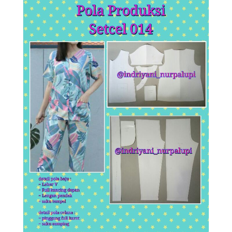 Pola Baju / Pola Instan / Pola Produksi piyama 014 / Pola Jahit