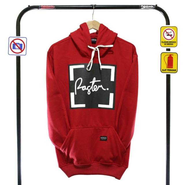 Jaket hoodie raster merah blok hitam