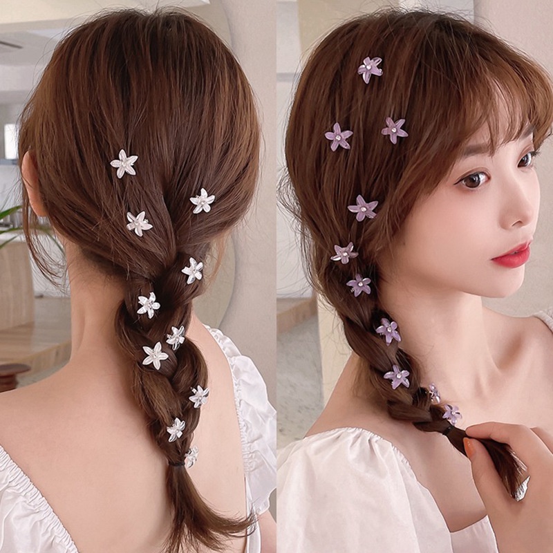 10pcs / Set Jepit Rambut Bentuk Bunga Kecil Gaya Korea Untuk Wanita