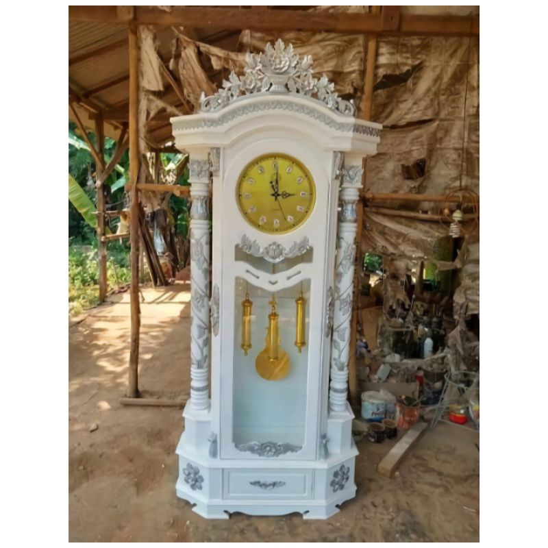LEMARI JAM BANDUL HIAS JATI FINISHING DUCO PUTIH