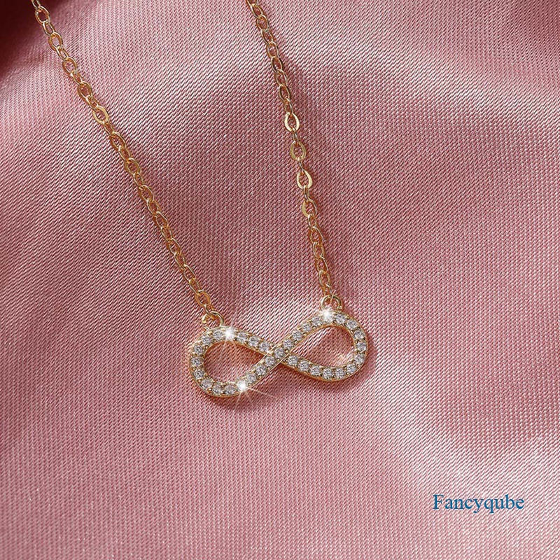 Kalung Rantai Klavikula Wanita Dengan Liontin Bentuk Infinity Bahan Cubic Zirconia Untuk Pesta Pernikahan