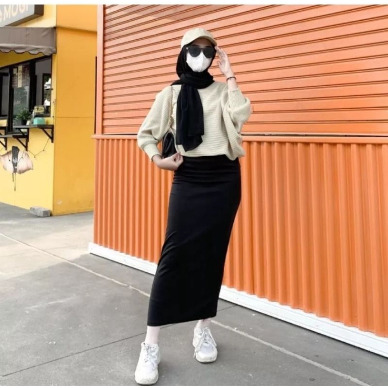 ROK SPAN PANJANG WANITA BELAHAN BELAKANG ROK SPAN SCUBA