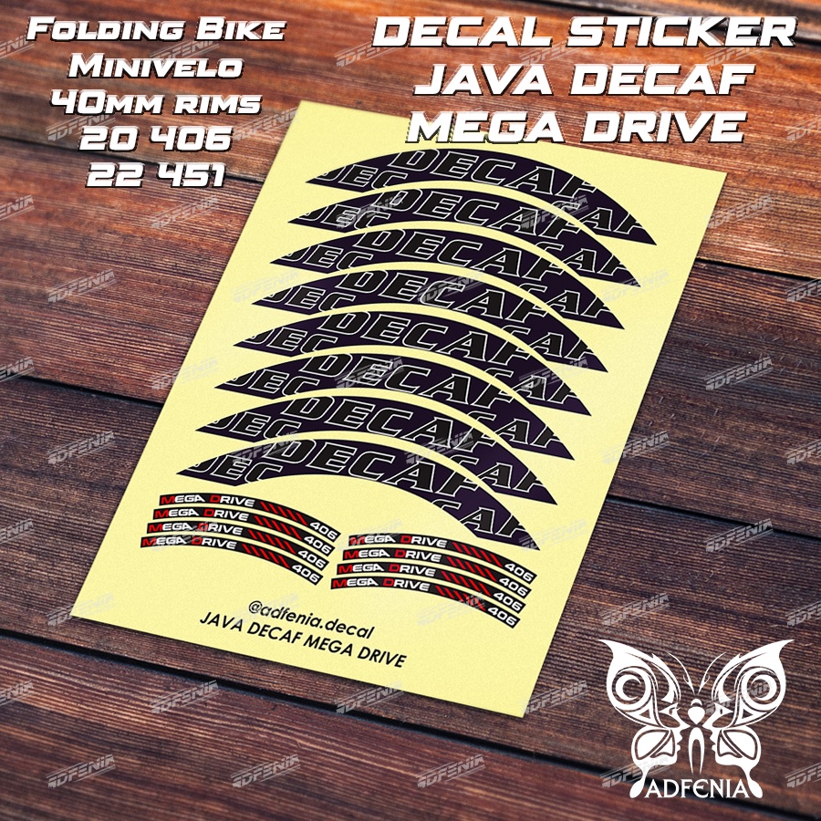Decal Sticker Java Decaf Mega Drive Stiker Velg / Rim Sepeda Lipat Minivelo Ring 20inch