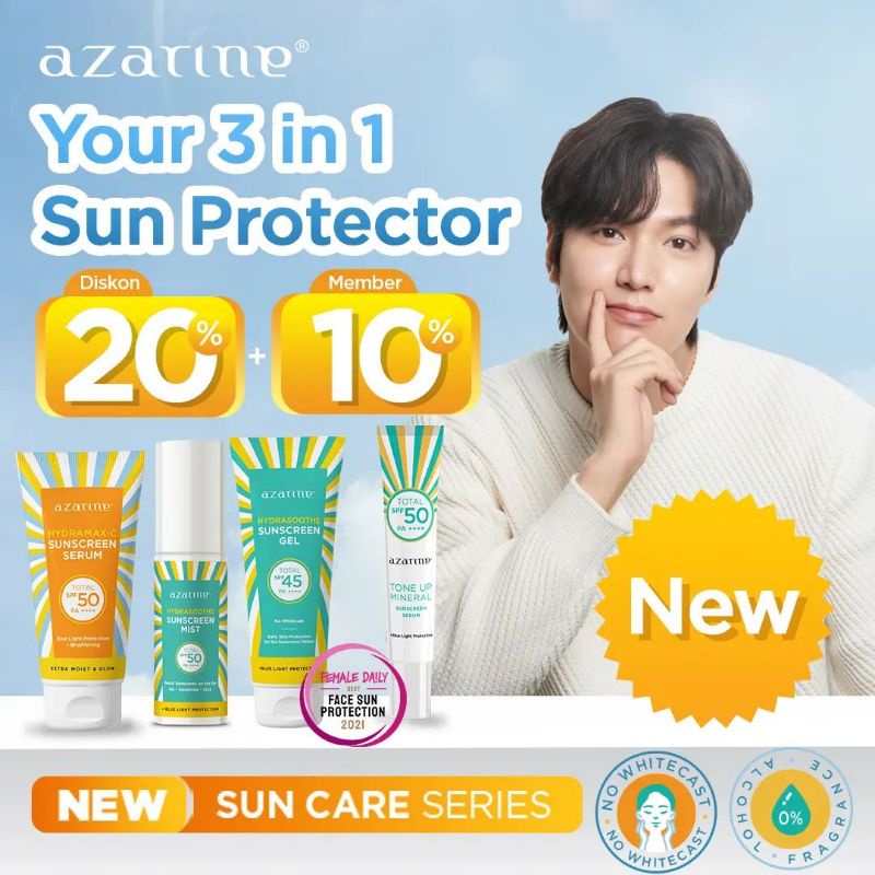 AZARINE Aqua Essence Sun Shield Serum SPF 50 PA+++ &amp; Hydrasoothe Sunscreen Gel SPF45+++ tabir surya/ sunscreen mist/ hydramax sunscreen serum/ tone up mineral sunscreen/ SUNSCREEN WAJAH GEL SPF 45-50 PA +++