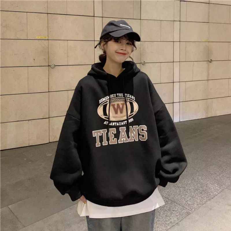 Hoodie Oversize Wanita Korean Style Bahan Katun Fleece Tebal Murah Polos XXL Ori Sweater Kekinian