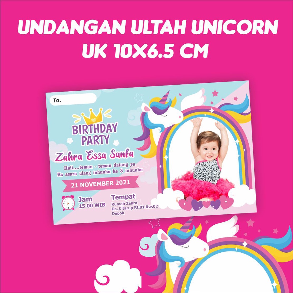KARTU UNDANGAN ULANG TAHUN DESAIN CUSTOM UNICORN