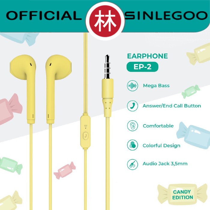 Sinlegoo EP-2 Wired Earphone Candy Edition Mega Bass With Mic