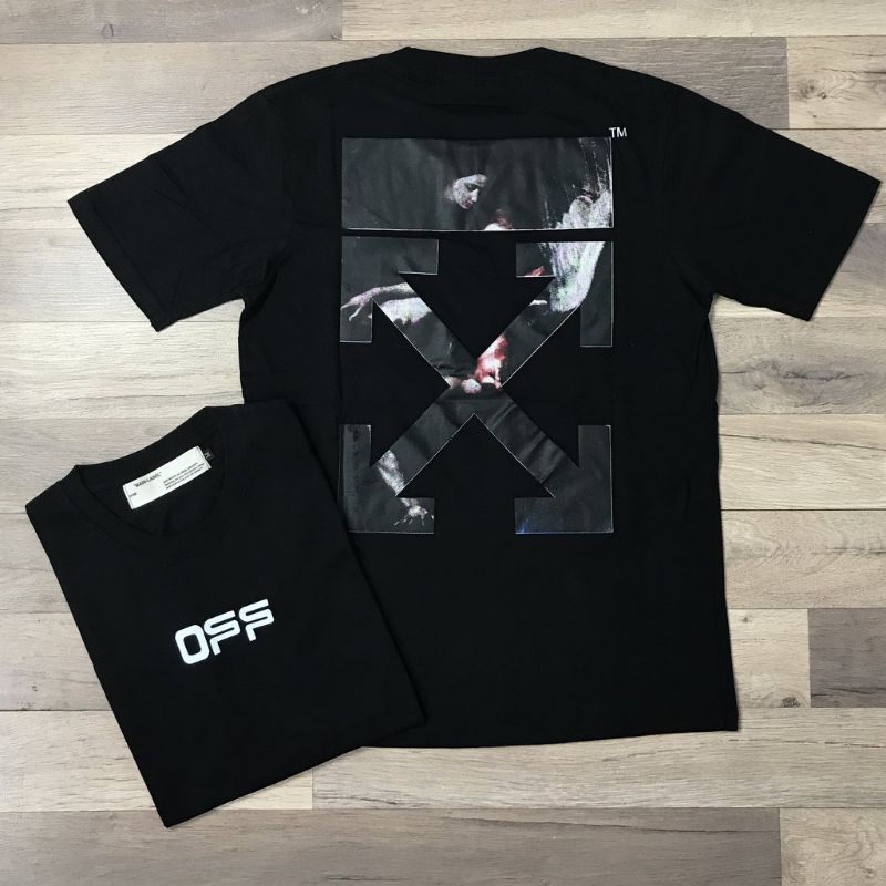 BAJU KAOS T SHIRT DISTRO OFF WHITE ANGEL DINOSAUR PRIA WANITA COWOK CEWEK UNISEX HITAM SIZE  M L USA