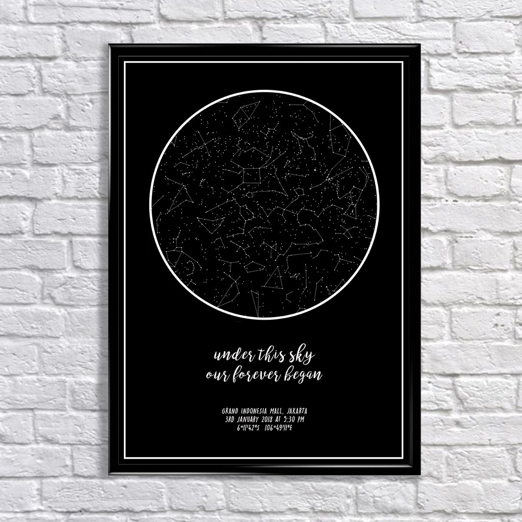 

BLACK ON BLACK custom constellation star map personalized framed A3 poster unique gift decoration