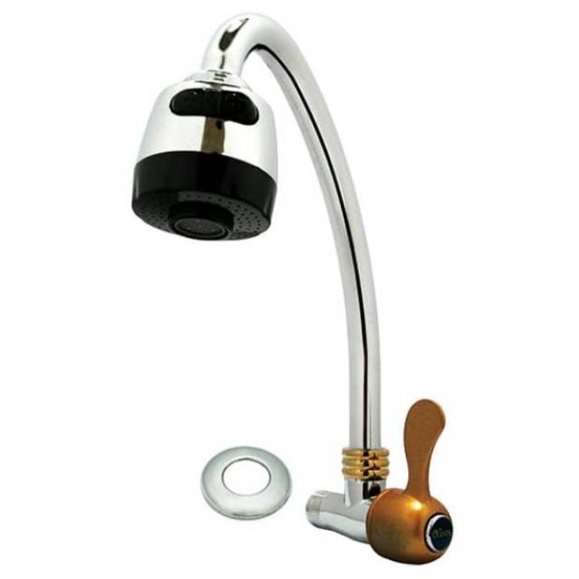 Kran dapur angsa  38 cm handle besi GOLD STENLIS bs dorong kirikanan Kepala besar tombol shower air