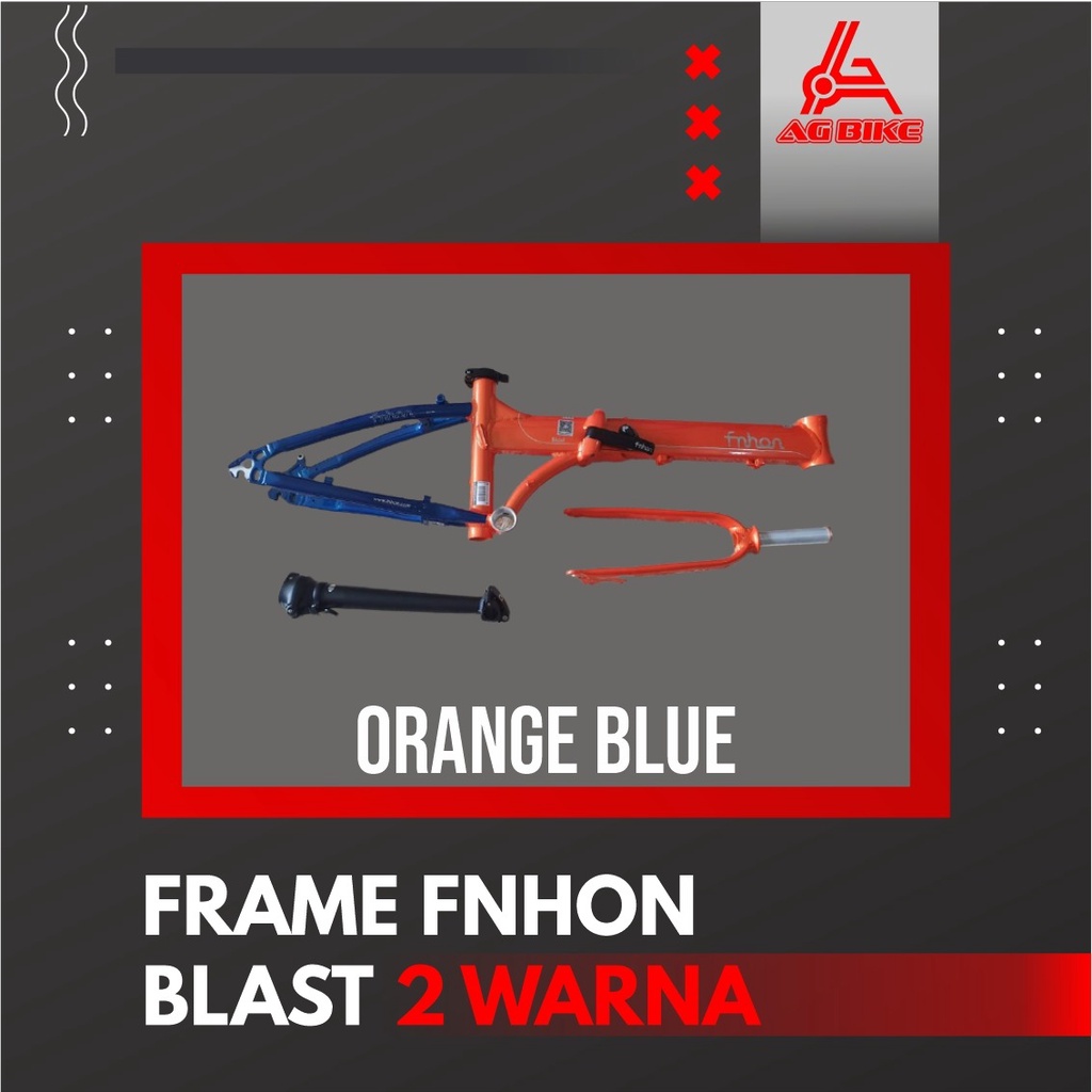 Frame Fnhon Blast + handlepost warna orange biru orange blue 2 warna discbrake 20 22 inch