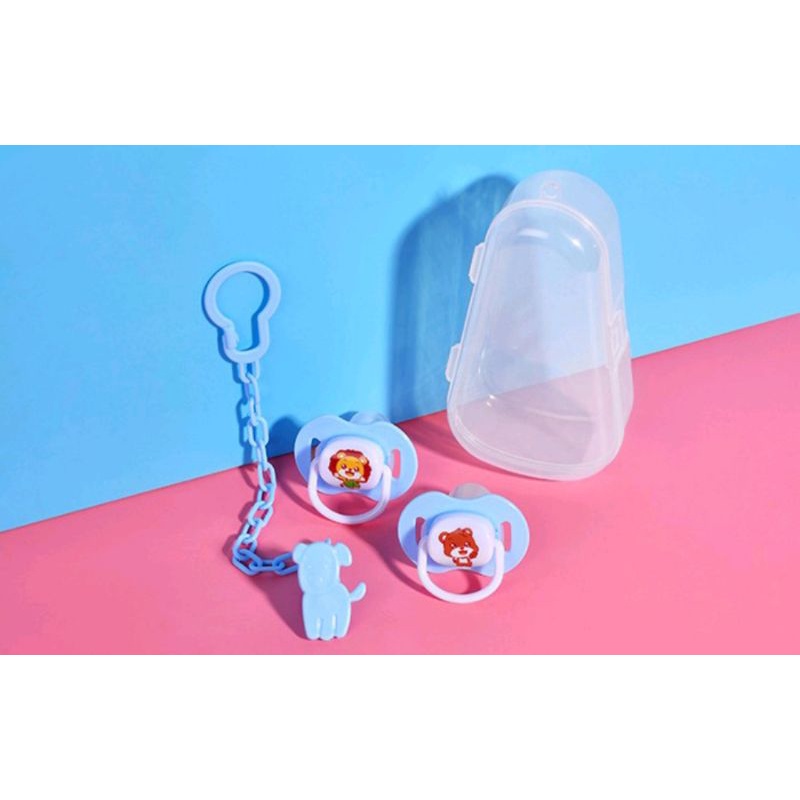 LYSASHOP - Kompeng Bayi Dot Empeng Gepeng Datar Bulat Set Kotak Baby Pacifier Soother Food Grade-BIRU Set3in1+Kotak