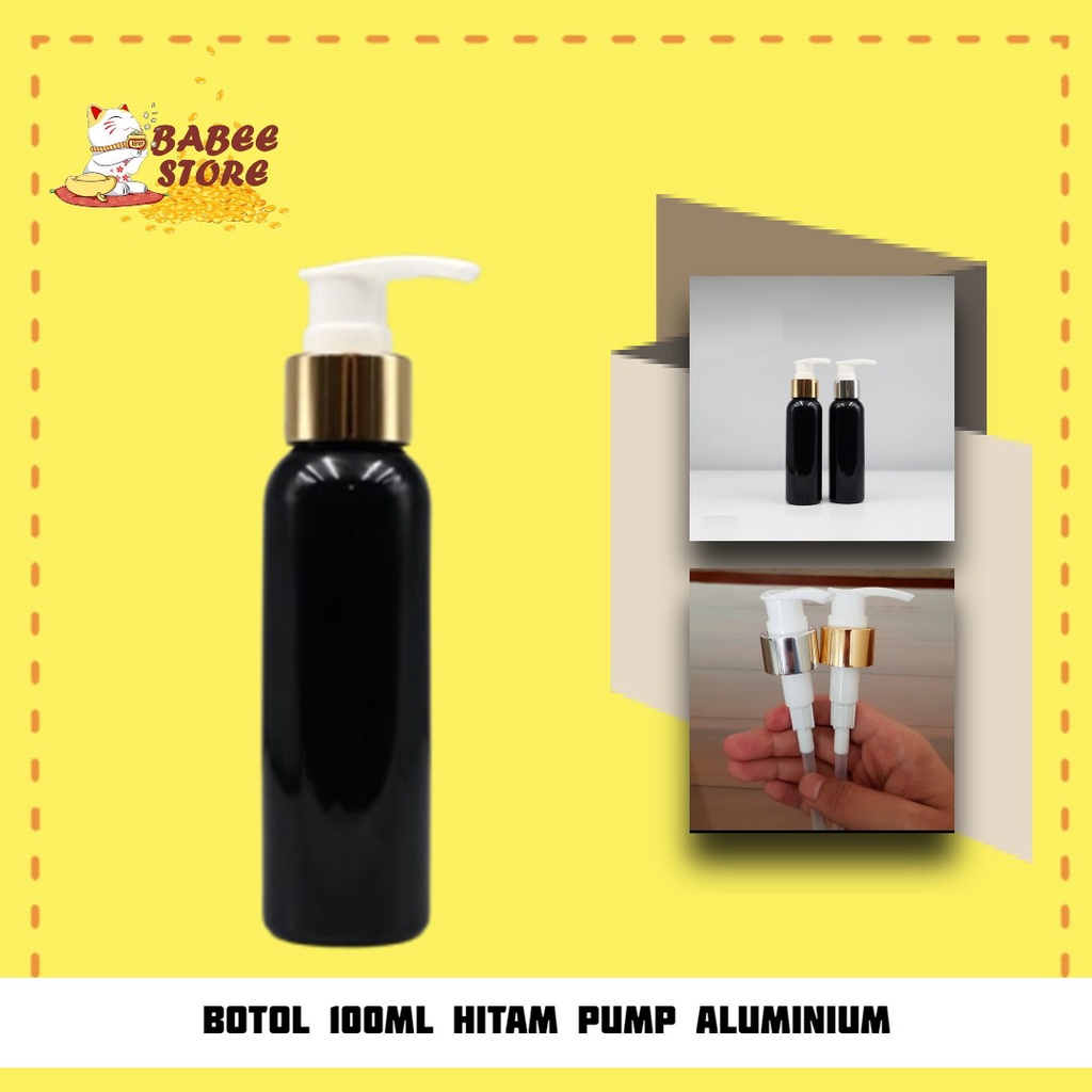 BOTOL PLASTIK 100ML BLACK TUTUP PUMP GOLD SILVER IMPORT - BOTOL PUMP GOLD 100ML HITAM