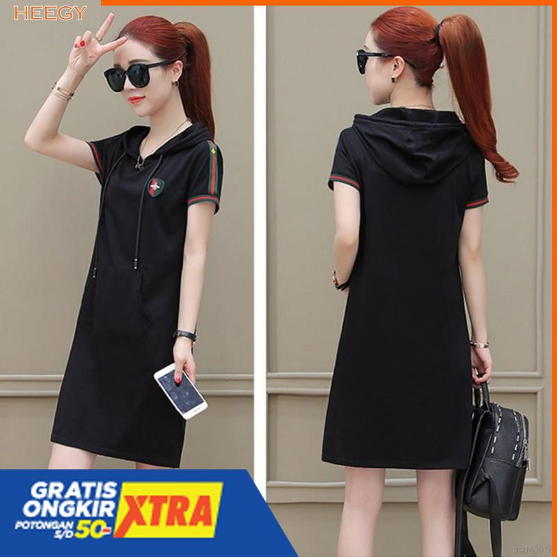Dress Casual Hoodie Lengan Panjang Gaya Wanita Korea