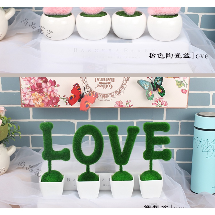Tanaman Hias Plastik 1 Set Pot Hias Rumput Hijau Tulisan LOVE Tulisan HOME Pajangan Ornamen Dekorasi Ruangan Tanan Hias Pot Dekorasi Rumah Kantor Caffe Azgalery PBP100-101