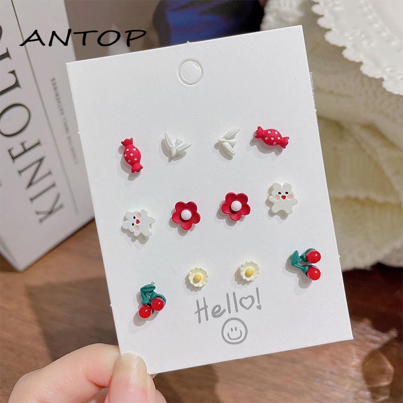 6 Pasangset Anting Tusuk Stud Motif Variasi Bahan Keramik Untuk Wanita