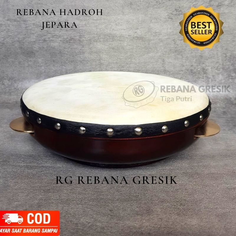 Rebana Hadroh model Jepara  kayu mangga ukuran 30 kencer kuningan