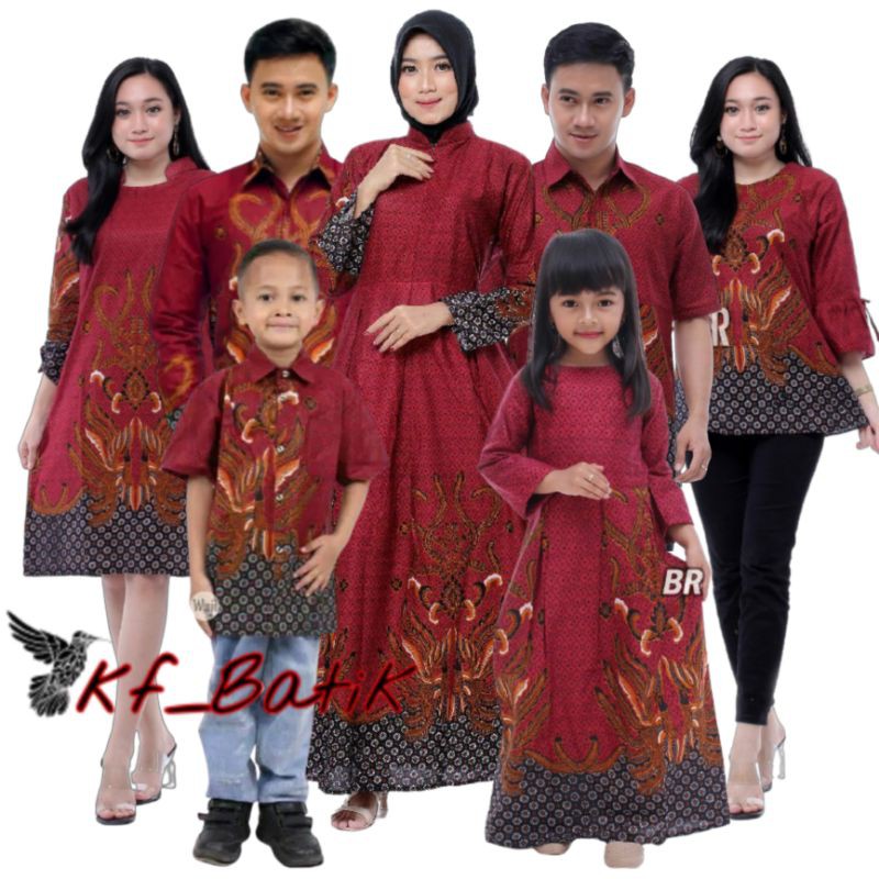 Batik Couple Keluarga Sania Ruffle Ori Ndoro Jowi Dnt Manuk Tarung Merah