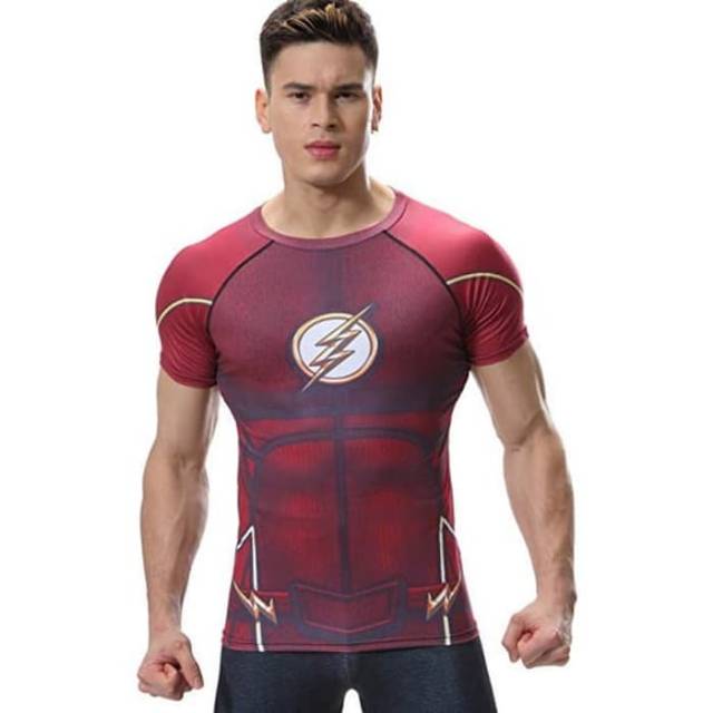 HTS-009MR Kaos superhero sport fitness bodyfit Flash Justice League merah