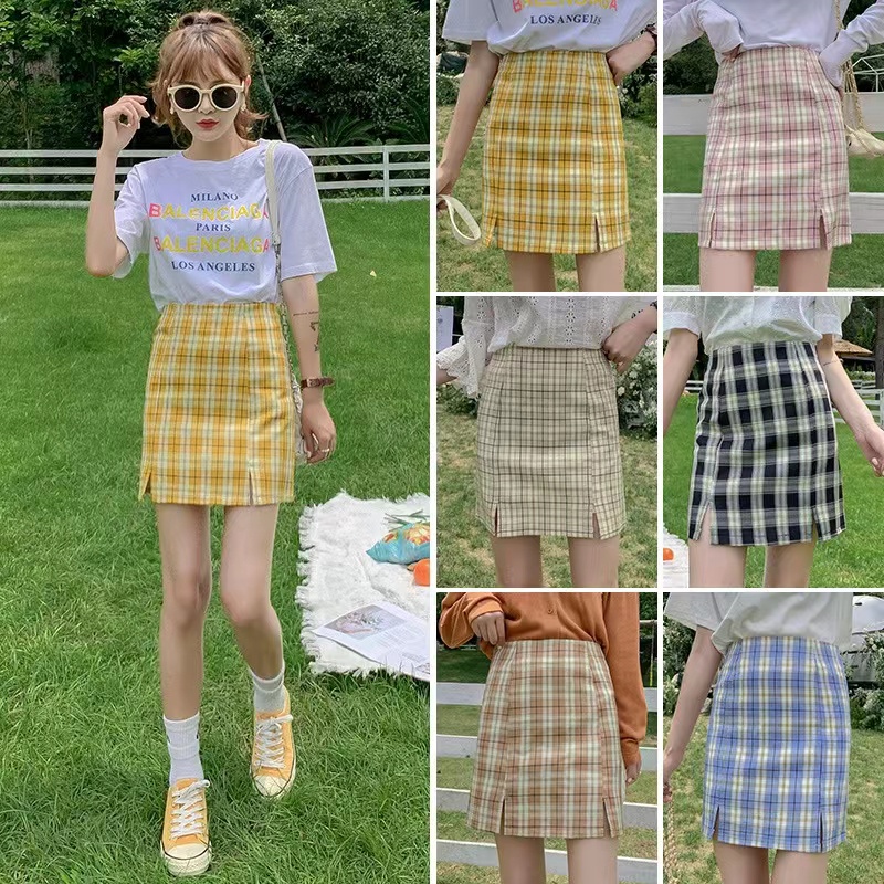 Korean Mini Skirt Square Plaid Rok Pendek Motif Kotak Kotak 2113 (S-XL)