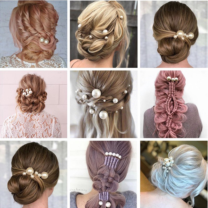 20Pcs/Bag U Shape Metal Pearl Flower Inlaid With Diamond Plate Hairpins Hair Accessories For Bridal Wedding