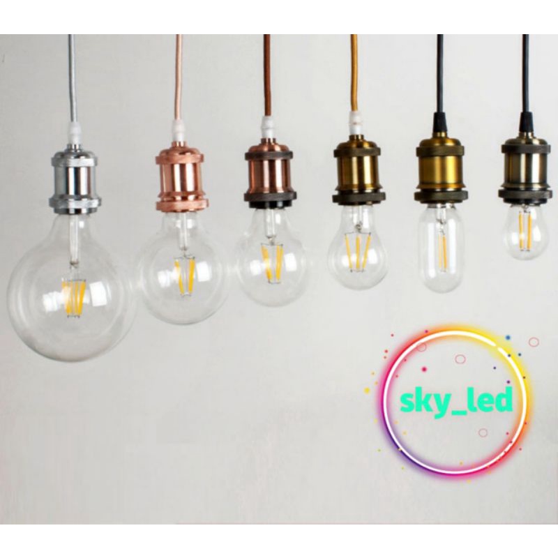 SKY_LED / FITTING HIAS / FITING LAMPU GANTUNG E27 ALUMINIUM + KOP KABEL TANPA EDISON FILAMENT