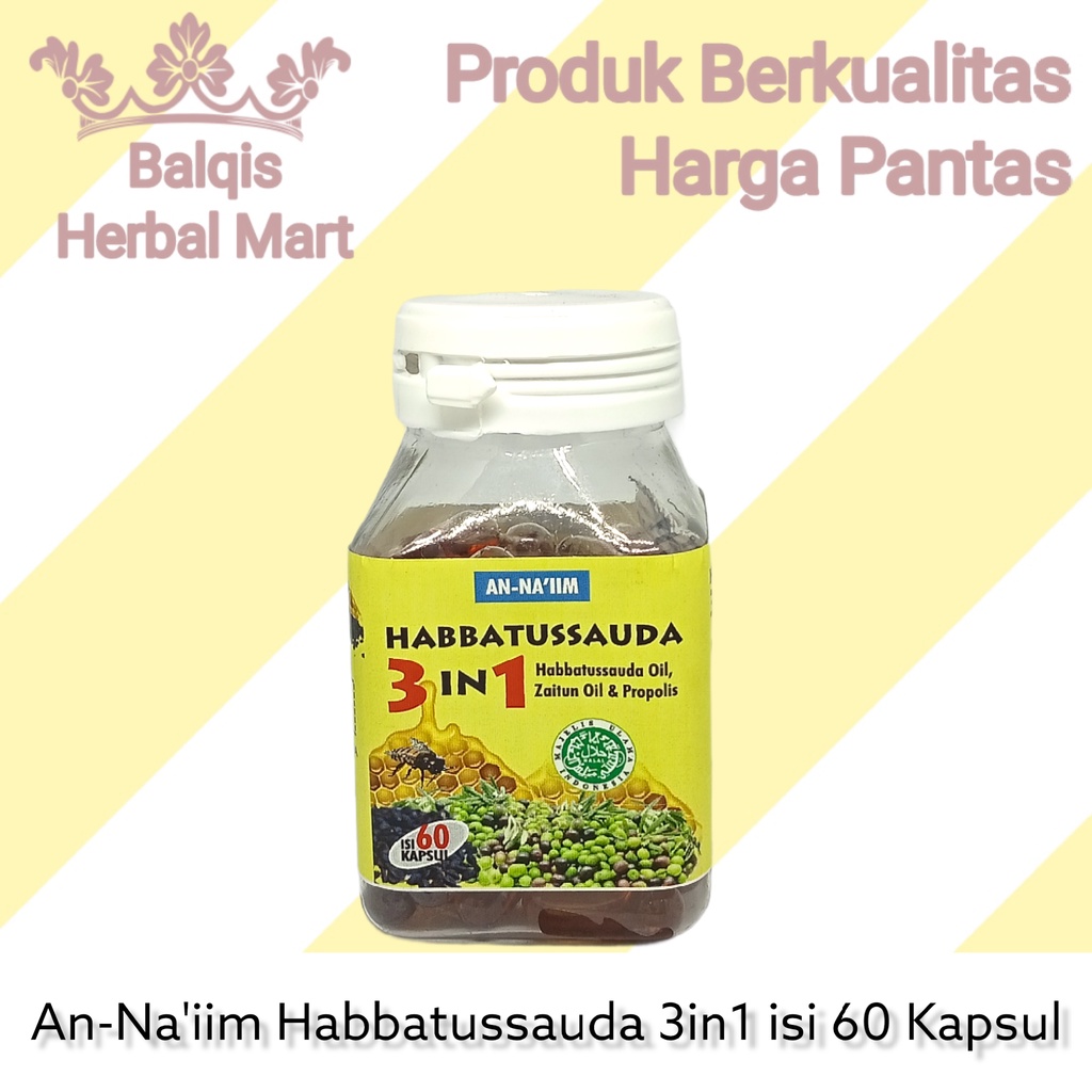 

(100% ASLI) Kapsul 3in1 Habbatussauda An-naiim isi 60 3 in 1 Jinten Hitam Propolis Zaitun Murni