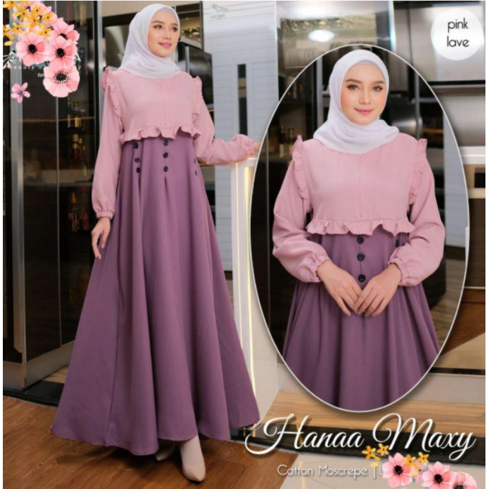 ( S M L XL XXL XXXL 5L ) HANAA MAXI DRESS | BAJU GAMIS JUMBO GAMIS-Atas pink-purple