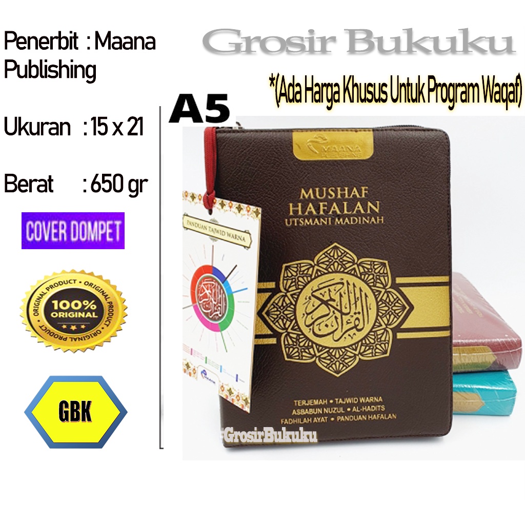 Al-Quran Hafalan Utsmani Madinah A5 Resleting | Mushaf Terjemah dan Tajwid Warna - Maana Publishing