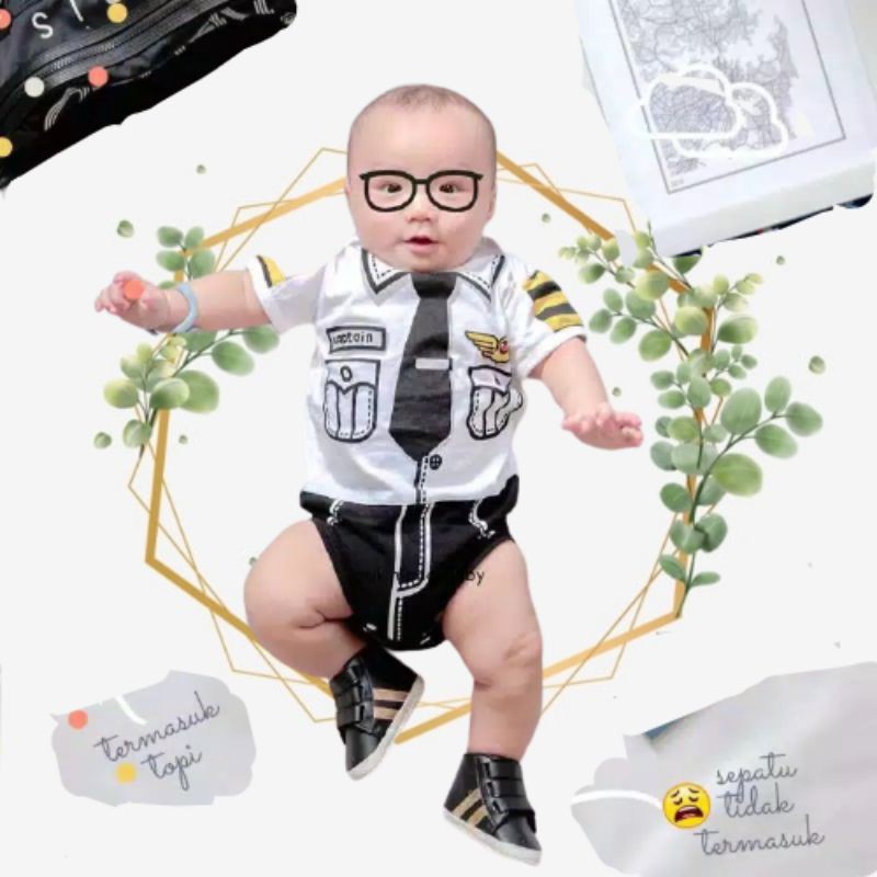 Jumper Bayi Profesi Pilot Captain Kostum Set Topi