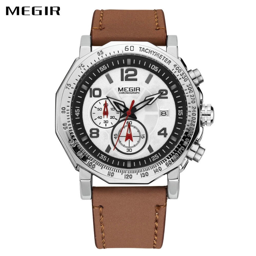 MEGIR 2048 Jam Tangan Pria Analog Chronograph Tali Kulit WATCHKITE WKOS