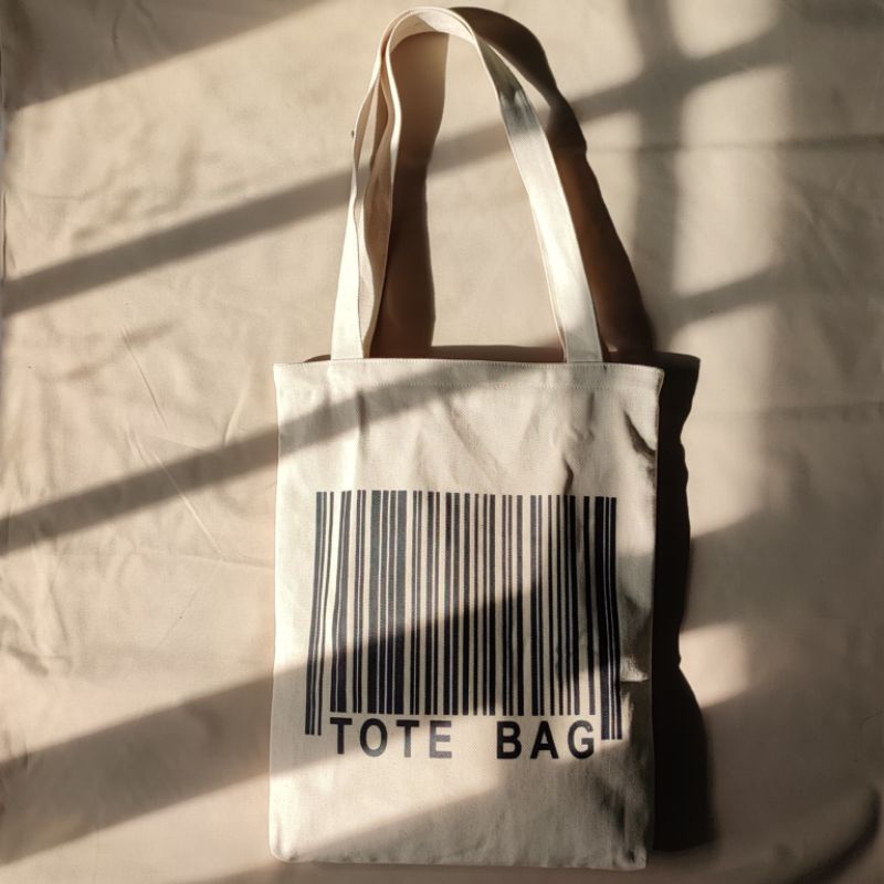 Tote Bag Wanita Kanvas dengan Desain Aesthetic Motif Barcode Gaya yang Unik dan Modern