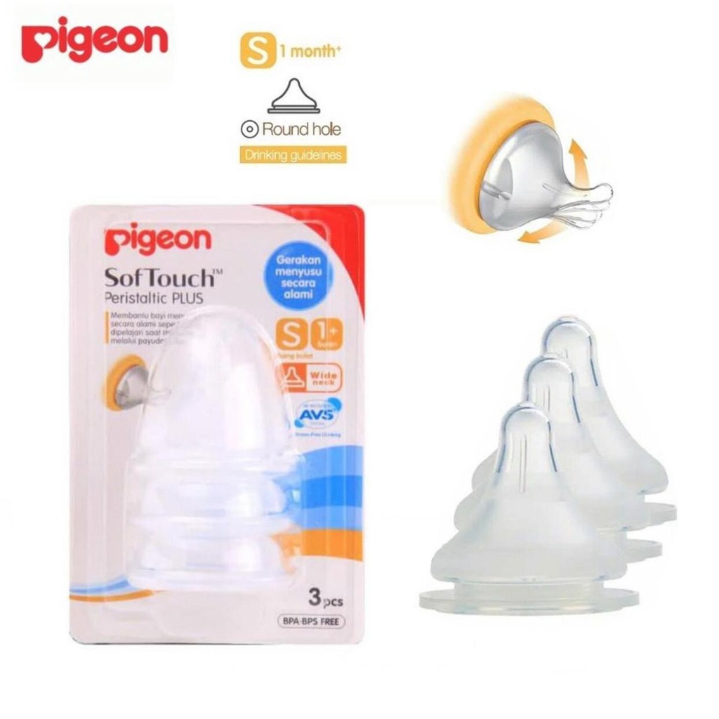 Pigeon SofTouch Peristaltic PLUS Nipple WIDE NECK DOT Blister | Slim neck | teat