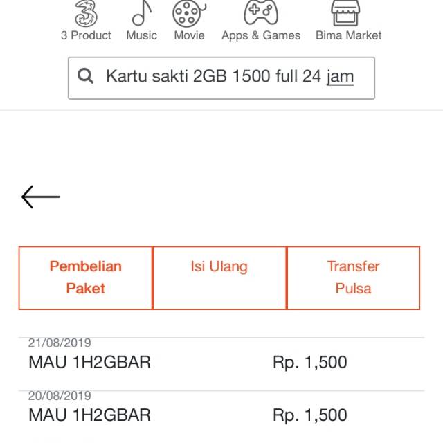 Kartu sakti Tri 2GB 1500 full