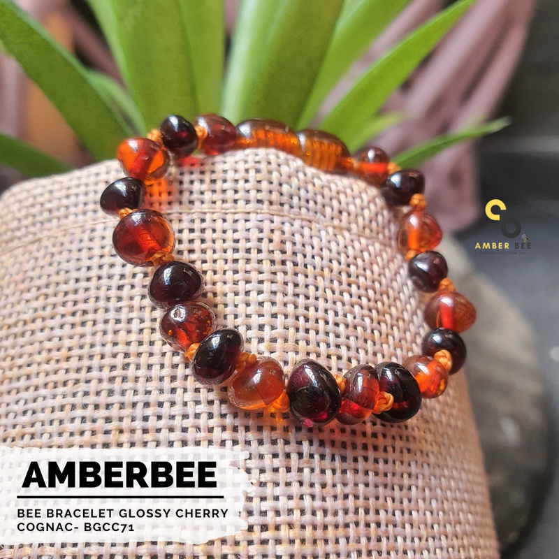 Gelang Amber Baltic New Born &amp; Anak Premium Glossy Cherry Cognac BGCC71 By Amber Bee