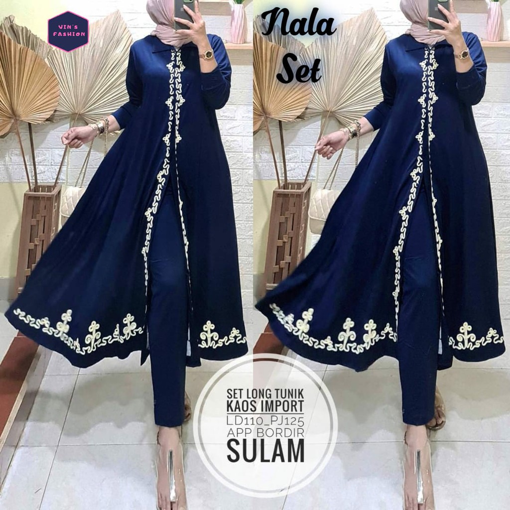 Nala Set Long Tunik Setelan Sulam
