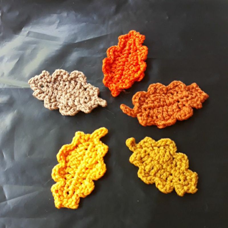 (5 pcs)aplikasi rajut daun kering daun maple