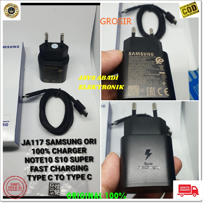 J117 SAMSUNG 3A  25 WATT ADAPTOR SATU SET USB C TO C CASAN SUPPORT FAST CHARGING CHARGE FLASH TRAVEL ADAPTER MULTI QUICK GALAXY NOTE MULTI GADGET FLASH CHARGER CASAN HANDPHONE ADAPTIVE CHARGE QUALCOMM VOLT BISA UNTUK SEGALA JENIS MERK HANDPHONE TYPE C