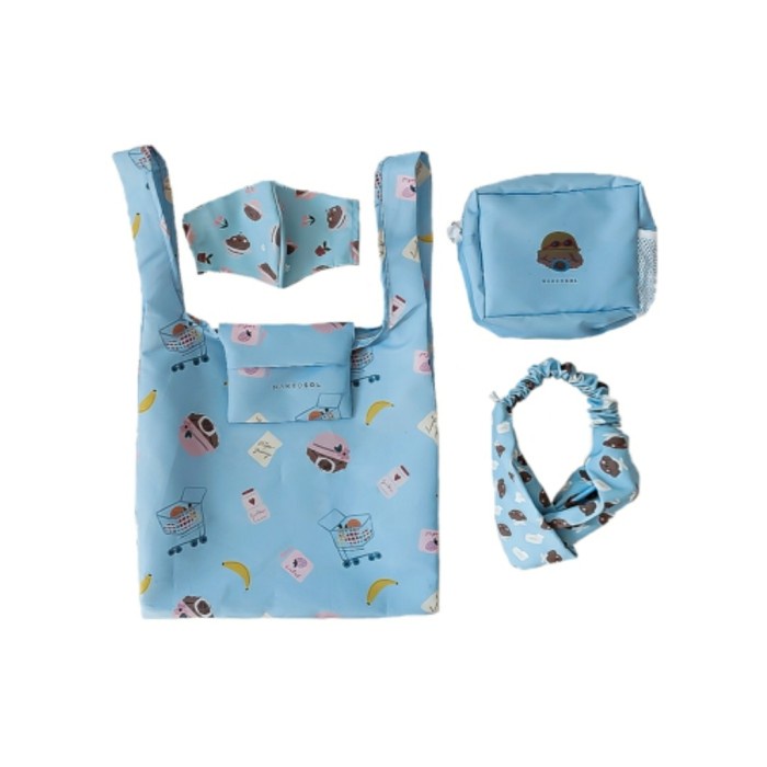 ༺ COD AKTIF ༻ Nakedsol x Kellysandco Merchandise Set Shopping Bag Multi Pouch Masker - Sky Blue