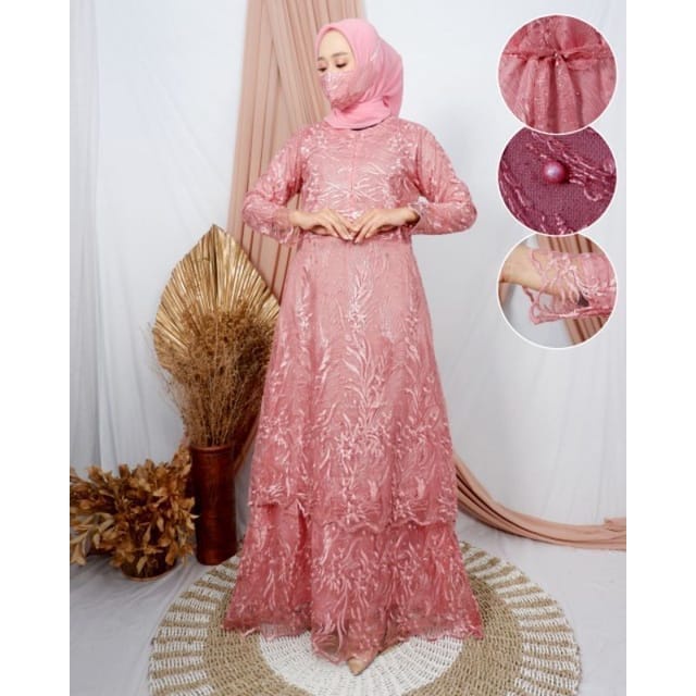 PROMO GAMIS FARDAH TERMURAH TILE MUTIARA FREE MASKER / DRESS PESTA BRUKAT MUTIARA BAJU WANITA