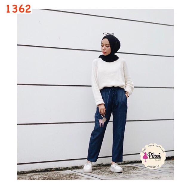 Celana jeans wanita murah / celana denim bordir / celana denim cewek lucu / celana hijabers /1362