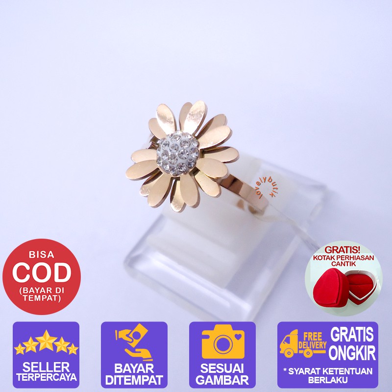 Lovelybutik Cincin Titanium Anti karat Crisan Cincin Wanita Terbaru Model Bunga Crysant BONUS KOTAK