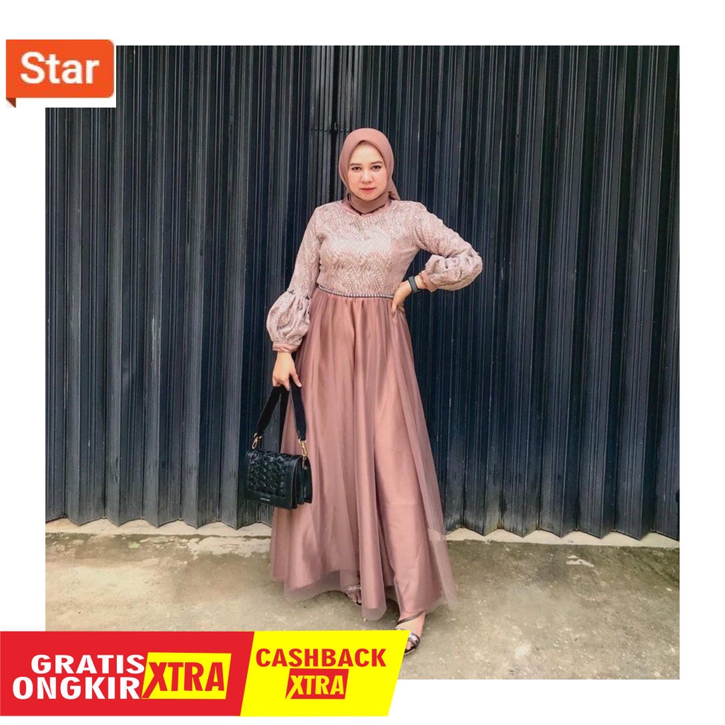 Dress Lengan Balon Shandy Dress Lengan Balon Dress Brukat Modern 2021 Motif Brukat Random Shopee Indonesia