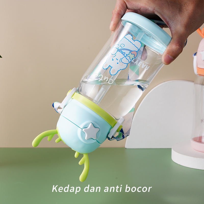 Letyeah &amp; Anantagt Botol minum anak lucu dengan sedotan/Botol Minum Tanduk/Botol Plastik 600ML