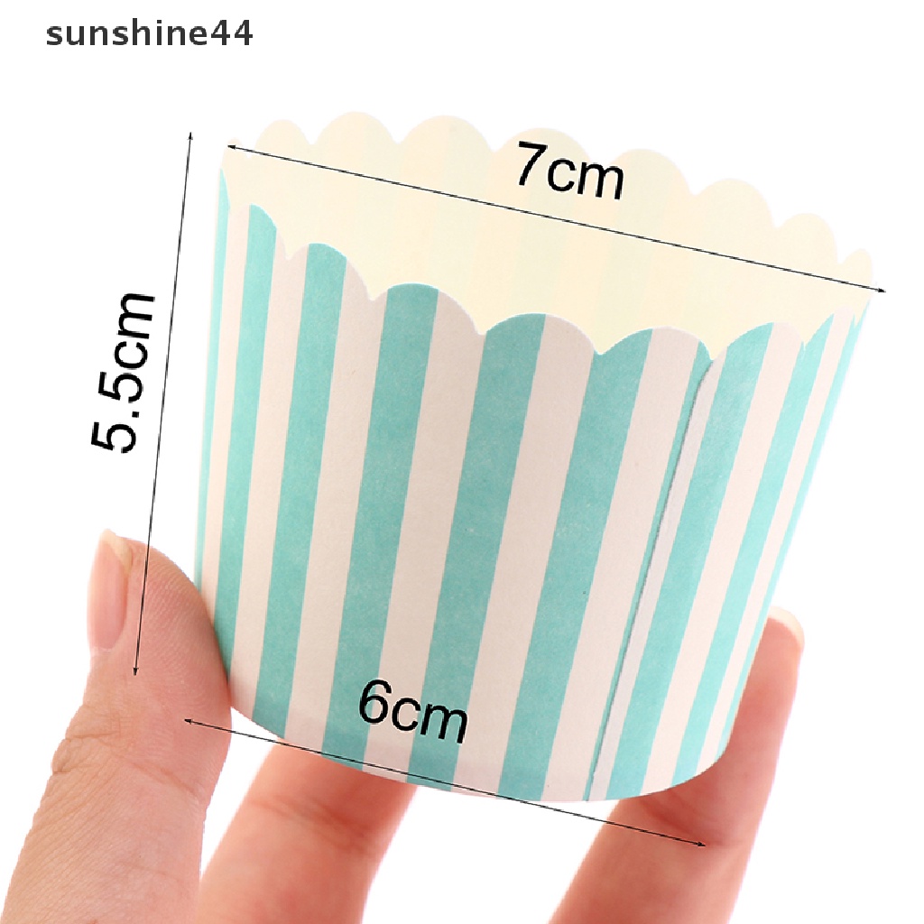 Sunshine 50pcs Kertas Pembungkus Cupcake / Muffin Motif Garis / Polkadot Warna-Warni