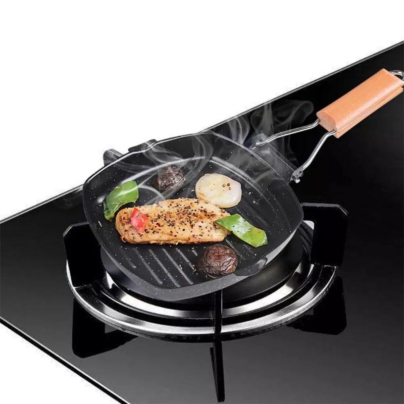 SQUARE GRILL PAN 20cm TEFLON Wajan BBQ Bakaran Sate Serbaguna